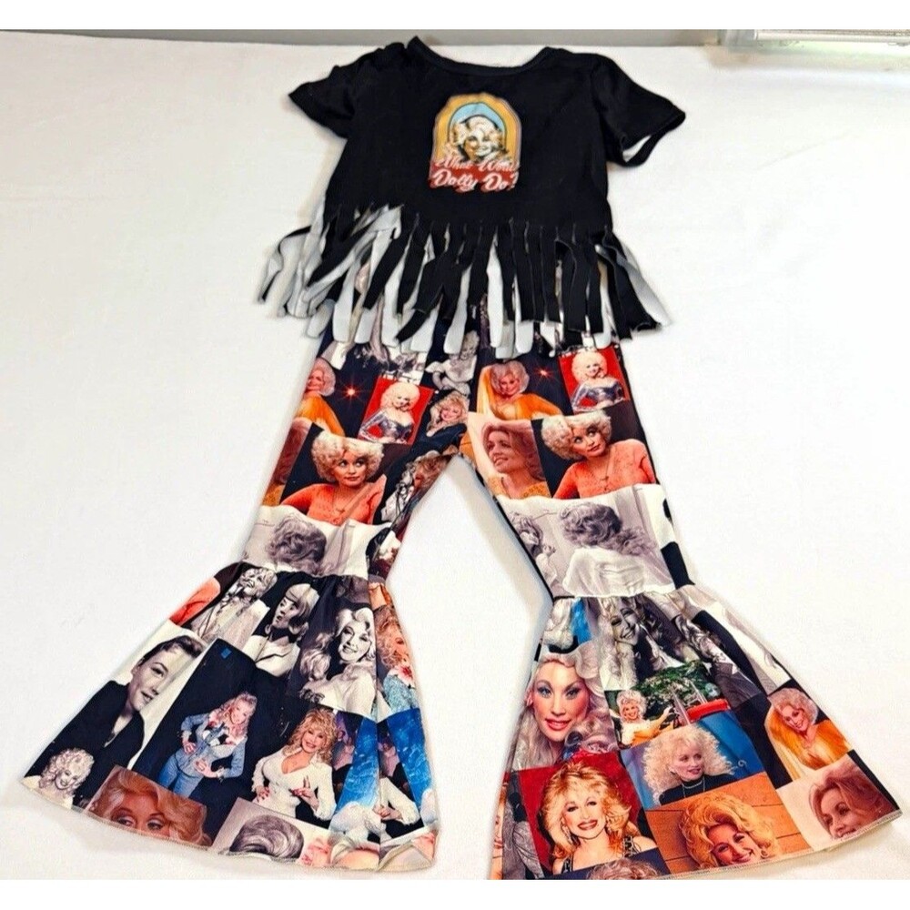 4T 2-Piece Outfit  “Dolly Parton” Graphic Fringe Short Sleeve Tee & Flare Pants